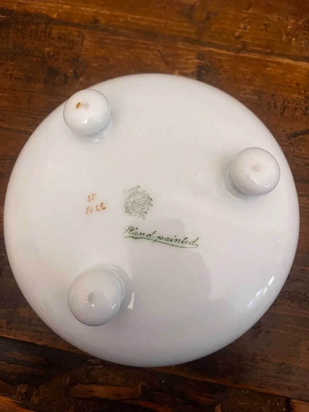 Vintage Hand-Painted Porcelain Floral Trinket Box / Vanity Three Legged Dish